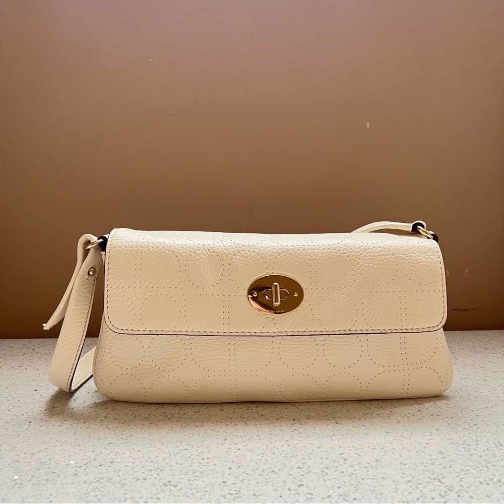 Kate Spade New York Leather Off White Cream Perforated Shoulder Bag Purse - Picture 5 of 16